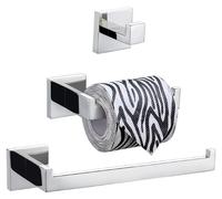Conjunto de tres accesorios para baño de acero inoxidable: soporte para papel higiénico, barra para toallas y ganchos