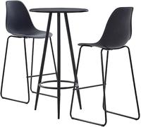 Conjunto de tres piezas para bar, fabricado en plástico de color y con patas metálicas resistentes, ideal para apartamentos modernos, jardines, bares o restaurantes. El conjunto consta de una mesa ext