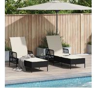 Conjunto De Tumbonas Set De 3 Negro Y Blanco Crema Ratán Pe, Metal V9296 Unico / Negro
