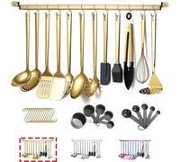 Conjunto de utensilios de cocina de acero inoxidable Ibenzoa® de 37 piezas, con revestimiento de titanio dorado, apto para lavavajillas, que incluye un soporte para utensilios, ideal para cocinar y se