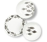 Conjunto de vajilla Excelsa, 18 piezas, colección Black Sea, porcelana blanca y negra