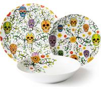 Conjunto de vajilla Excelsa, 18 piezas, diseño de calavera, porcelana, colores variados