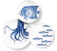 Conjunto de vajilla Excelsa, 3 piezas, diseño Faune & Flore, cerámica, azul y blanco