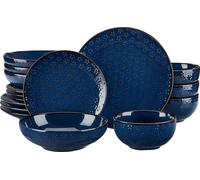 Conjunto de vajilla MALACASA, diseño elegante con motivos florales, juego de vajilla completo, con forma de pétalo, 16 piezas