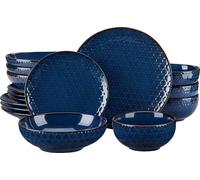 Conjunto de vajilla MALACASA, diseño elegante con motivos florales, juego de vajilla completo, diseño de panal, 16 piezas