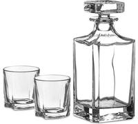 Conjunto de whisky Unyqoos® Amisglass, de 3 piezas: jarra de 800 ml con tapón + 2 vasos de whisky de 300 ml cada uno, cristal sin plomo, corte de diamante, apto para lavavajillas