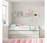 Conjunto dormitorio Elliot cama nido + estante + cajón blanco gris White/gray