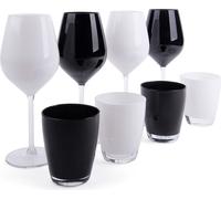 Conjunto Excelsa de 4 vasos y 4 vasos para agua, en colores vino, y blanco
