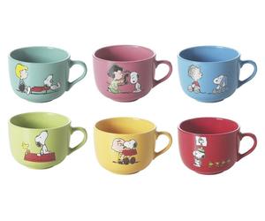 Conjunto Excelsa Set 6 tazas grandes "Peanuts" de cerámica esmaltada de colores