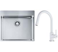 Conjunto fregadero de acero Franke Box 127.0369.295, grifo de cocina Franke Lina 115.0626.081