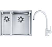 Conjunto fregadero de acero Franke Box 127.0369.916, grifo de cocina Franke Lina 115.0626.024