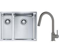 Conjunto fregadero de acero Franke Box 127.0369.916, grifo de cocina Franke Lina 115.0626.057