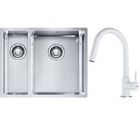 Conjunto fregadero de acero Franke Box 127.0369.916, grifo de cocina Franke Lina 115.0626.081