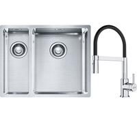 Conjunto fregadero de acero Franke Box 127.0369.916, grifo de cocina Franke Lina 115.0626.085