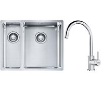 Conjunto fregadero de acero Franke Box 127.0369.916, grifo de cocina Franke Lina 115.0693.228
