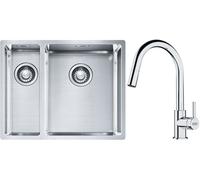 Conjunto fregadero de acero Franke Box 127.0369.916, grifo de cocina Franke Lina 115.0693.229
