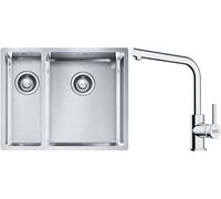 Conjunto fregadero de acero Franke Box 127.0369.916, grifo de cocina Franke Lina 115.0693.230