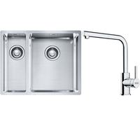 Conjunto fregadero de acero Franke Box 127.0369.916, grifo de cocina Franke Lina 115.0712.420