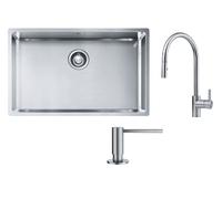 Conjunto fregadero de acero Franke Box 127.0453.658, grifo de cocina Franke Eos 115.0590.045, 112.0717.084