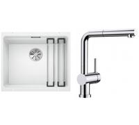 Conjunto fregadero de granito Blanco Etagon 500-U 522231, grifo de cocina Blanco Linus-S-F 514023