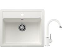 Conjunto fregadero de granito Blanco Legra 6 523334, grifo de cocina Blanco Mida 519418