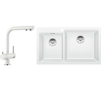 Conjunto fregadero de granito Blanco Pleon 9 523061, grifo de cocina Blanco Fontas II 523134