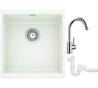 Conjunto fregadero de granito Blanco Rotan 400-U 521334, grifo de cocina Blanco Mida 517742, 137267