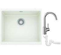Conjunto fregadero de granito Blanco Rotan 500-U 523076, grifo de cocina Blanco Mida 517742, 137267