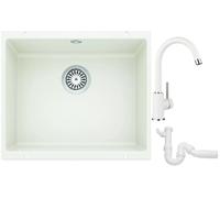Conjunto fregadero de granito Blanco Rotan 500-U 523076, grifo de cocina Blanco Mida 519418, 137267