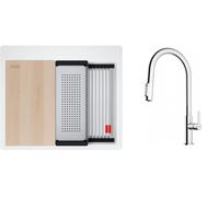 Conjunto fregadero de granito Franke Kanon 114.0749.555, grifo de cocina Franke Maris Slim Clear Water J Pull-Out 120.0730.870