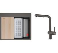 Conjunto fregadero de granito Franke Kanon 114.0749.559, grifo de cocina Franke Active L Pull-Out Spray 115.0721.464
