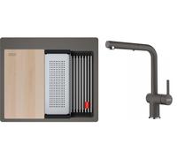 Conjunto fregadero de granito Franke Kanon 114.0749.633, grifo de cocina Franke Active L Pull-Out Spray 115.0721.464