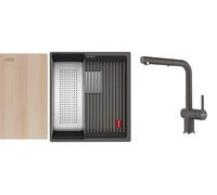 Conjunto fregadero de granito Franke Kanon 125.0749.649, grifo de cocina Franke Active L Pull-Out Spray 115.0721.464