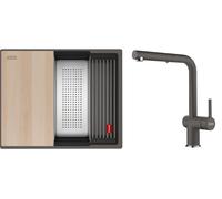 Conjunto fregadero de granito Franke Kanon 125.0749.659, grifo de cocina Franke Active L Pull-Out Spray 115.0721.464