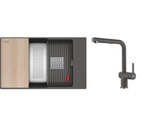 Conjunto fregadero de granito Franke Kanon 125.0749.669, grifo de cocina Franke Active L Pull-Out Spray 115.0721.464
