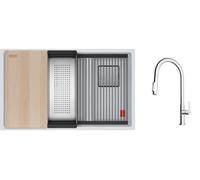 Conjunto fregadero de granito Franke Kanon 125.0749.675, grifo de cocina Franke Maris Slim Clear Water J Pull-Out 120.0730.870