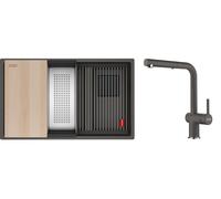Conjunto fregadero de granito Franke Kanon 125.0749.683, grifo de cocina Franke Active L Pull-Out Spray 115.0721.464