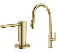 Conjunto grifo de cocina Franke Maris Slim Clear Water J Pull-Out 120.0736.601, dispensador de líquidos Franke Atlas 112.0717.105