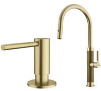 Conjunto grifo de cocina Franke Mythos Masterpiece Pull-Out Spray 115.0711.558, dispensador de líquidos Franke Atlas 112.0717.105