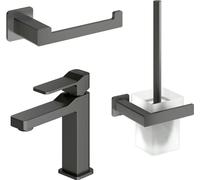 Conjunto grifo para lavabo Omnires Slide SL7710GR, escobilla de baño Omnires Nelson NL80620GR, NL80510GR