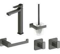 Conjunto grifo para lavabo Omnires Slide SL7712GR, escobilla de baño Omnires Nelson NL80620GR, NL80510GR, NL80115GR