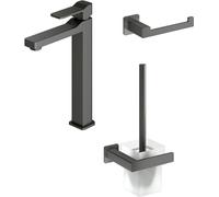 Conjunto grifo para lavabo Omnires Slide SL7712GR, escobilla de baño Omnires Nelson NL80620GR, NL80510GR