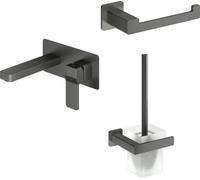 Conjunto grifo para lavabo Omnires Slide SL7715GR, escobilla de baño Omnires Nelson NL80620GR, NL80510GR