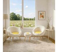 Conjunto Hanah Home, sillón con reposapiés (3 piezas) - 100% melamina | 100% Wellssoft | Blanco y amarillo