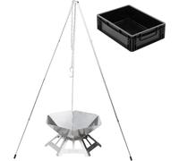 Conjunto: Hoguera de acero inoxidable con parrilla y trípode – Hoguera octogonal para exteriores y camping, pequeña hoguera con protector contra chispas, set de mini hoguera para jardín y fogatas