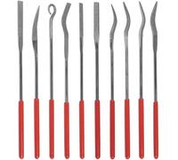 Conjunto Ibenzoa® – 10 limas mini de diamante curvadas, 140 mm, diámetro 3 mm, grano 150, acero al carbono, mangos de plástico rojo, para madera, vidrio, cerámica, metal, joyería