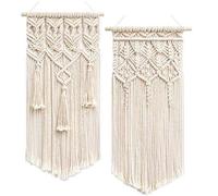 Conjunto Ibenzoa® con 2 adornos de pared de macramé estilo bohemio, hechos a mano, con cordel de algodón 100%, cada uno de 45,7 x 24 cm, y una barra de madera de 25 cm