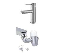 Conjunto Ibergrif: Grifo de Lavabo Monomando en Acero Inoxidable + Aireador Giratorio 360° con 4 Modos, Filtro Antical y Extensión de Latón - Instalación Fácil para Baño