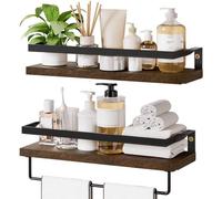 Conjunto Ibzoa® de 2 estanterías de pared hechas de madera de Paulownia con un resistente marco de metal, un soporte para toallas desmontable, y dimensiones de 40x13,5x7 cm. Estantería con barra de se