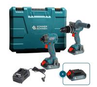 Conjunto inalámbrico Master Set 2en1Könner & Söhnen - taladro percutor y destornillador de impacto para perforación, con 2×2Ah 20V baterías y un cargador en maletín. Batería adicional (KS 20V2-1) de r